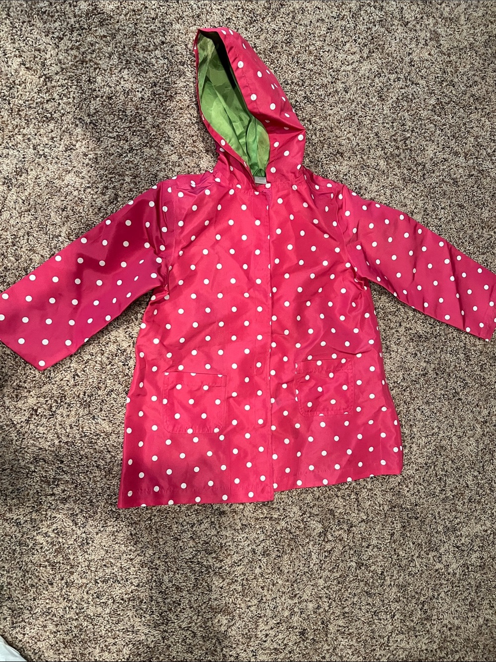 Gymboree Pink Polka Dot Hooded Raincoat with Green Lining